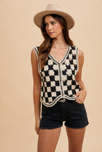 Load image into Gallery viewer, AnnieWear Crochet Checker Board Vest in Black Combo