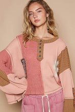 Load image into Gallery viewer, POL OVERSIZED Cut n Sewn Patched Top in Apricot Multi
