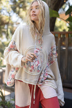 Load image into Gallery viewer, POL OVERSIZED Floral Peace Sign Patch Hooded Top in Almond