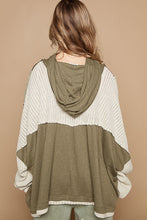 Load image into Gallery viewer, POL OVERSIZED Floral Peace Sign Patch Hooded Top in Dried Olive