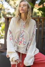 Load image into Gallery viewer, POL OVERSIZED Floral Peace Sign Patch Hooded Top in Almond
