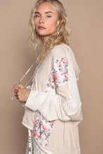 Load image into Gallery viewer, POL OVERSIZED Floral Peace Sign Patch Hooded Top in Almond