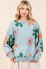 Load image into Gallery viewer, Mittoshop Mineral Washed French Terry Flower Print Sweatshirt in Blue Haze