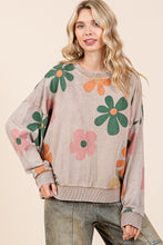 Load image into Gallery viewer, Mittoshop Mineral Washed French Terry Flower Print Sweatshirt in Mocha