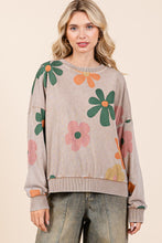 Load image into Gallery viewer, Mittoshop Mineral Washed French Terry Flower Print Sweatshirt in Mocha