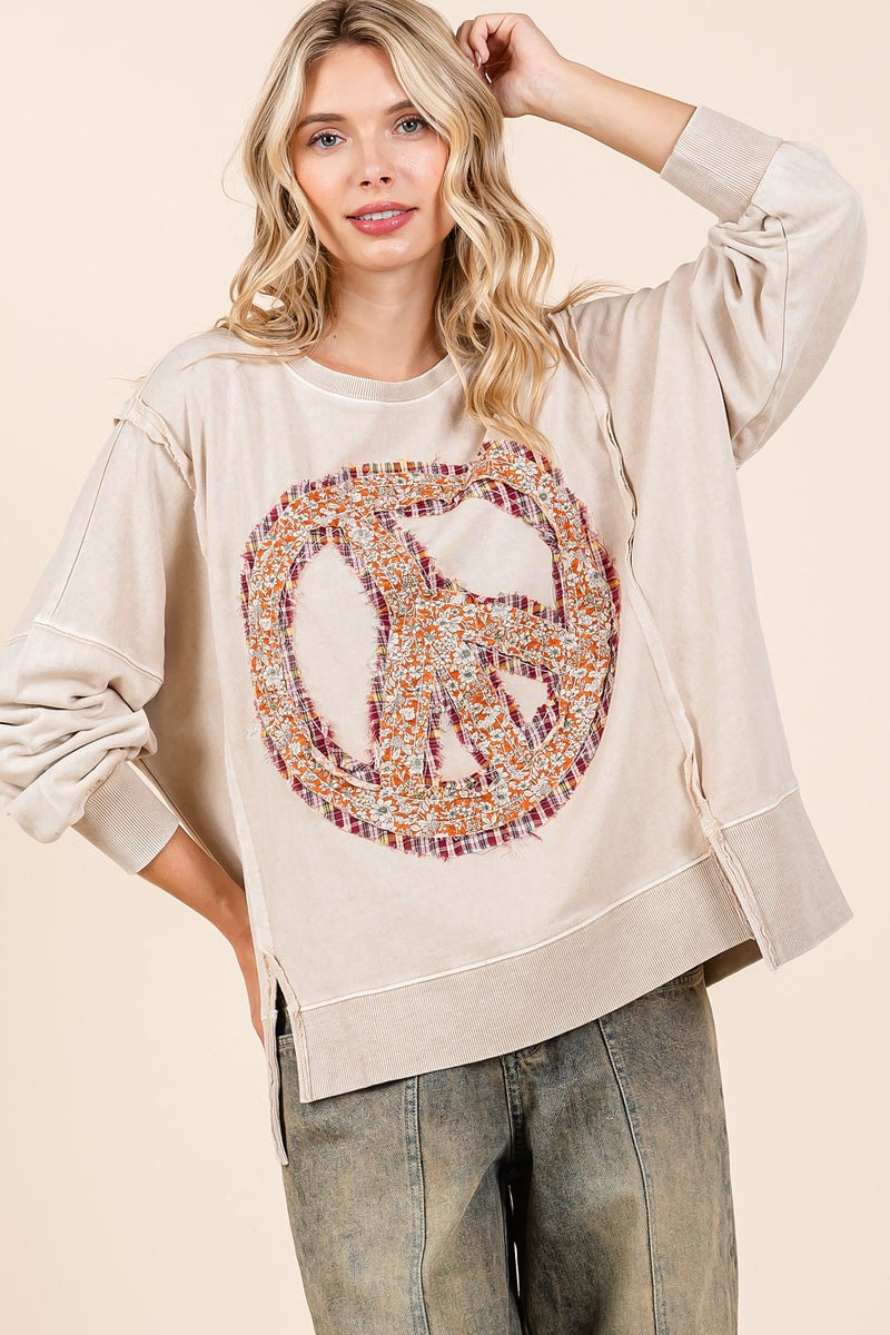 Mittoshop OVERSIZED Peace Sign Patch Sweatshirt in Latte FINAL