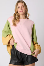 Load image into Gallery viewer, Peach Love OVERSIZED Color Block Sweatshirt in Light Pink/Green/Yellow