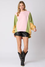 Load image into Gallery viewer, Peach Love OVERSIZED Color Block Sweatshirt in Light Pink/Green/Yellow