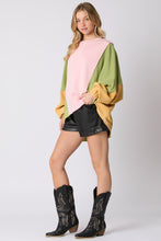 Load image into Gallery viewer, Peach Love OVERSIZED Color Block Sweatshirt in Light Pink/Green/Yellow FINAL SALE