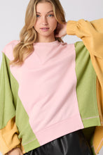 Load image into Gallery viewer, Peach Love OVERSIZED Color Block Sweatshirt in Light Pink/Green/Yellow