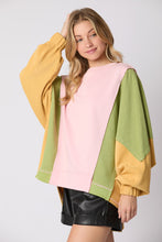 Load image into Gallery viewer, Peach Love OVERSIZED Color Block Sweatshirt in Light Pink/Green/Yellow