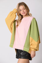 Load image into Gallery viewer, Peach Love OVERSIZED Color Block Sweatshirt in Light Pink/Green/Yellow FINAL SALE