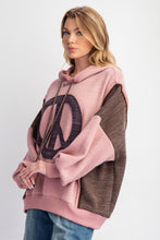 Load image into Gallery viewer, Easel Peace Sign Patch Ribbed Knit Pullover Hoodie in Mauve