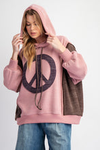Load image into Gallery viewer, Easel Peace Sign Patch Ribbed Knit Pullover Hoodie in Mauve