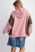 Load image into Gallery viewer, Easel Peace Sign Patch Ribbed Knit Pullover Hoodie in Mauve