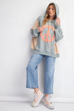 Load image into Gallery viewer, Easel Peace Sign Patch Ribbed Knit Pullover Hoodie in Dusty Blue