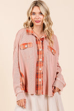 Load image into Gallery viewer, Mittoshop Mineral Washed Plaid and Waffle Knit Shacket in Rust
