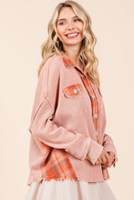 Load image into Gallery viewer, Mittoshop Mineral Washed Plaid and Waffle Knit Shacket in Rust