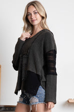 Load image into Gallery viewer, BlueVelvet Multi Fabric Lace Inset Hooded Top in Black