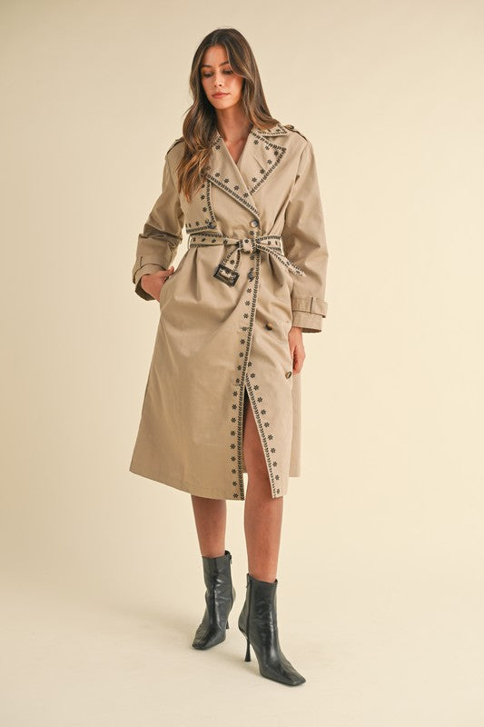 MABLE Embroidered Trench Coat in Taupe – June Adel