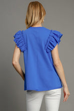 Load image into Gallery viewer, Umgee French Terry Knit Top with Pearl Details in Sapphire FINAL SALE