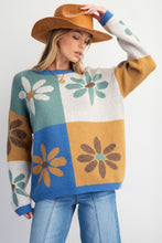 Load image into Gallery viewer, Easel Flower Print Color Block Sweater in Sage Teal