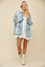 Load image into Gallery viewer, Wisteria Lane OVERSIZED Denim Jacket with Side Ties in Light Denim ON ORDER