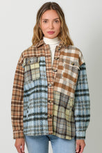 Load image into Gallery viewer, Mystree Mixed paid Color Block Shacket in Toffee/Blue