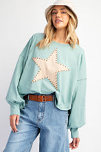 Load image into Gallery viewer, Easel Suede Patch Cotton Jersey Top in Ocean Green