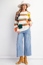 Load image into Gallery viewer, Easel Striped Knit Sweater with Textured Flower Patches in Ivory