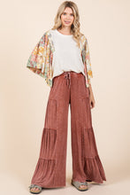 Load image into Gallery viewer, Mittoshop Mineral Washed Tiered Detail Wide Leg Pants in Sienna