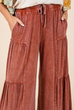 Load image into Gallery viewer, Mittoshop Mineral Washed Tiered Detail Wide Leg Pants in Sienna