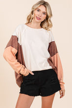 Load image into Gallery viewer, Mittoshop Color Block Patchwork Raglan Top in Natural Brown