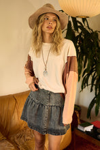 Load image into Gallery viewer, Mittoshop Color Block Patchwork Raglan Top in Natural Brown