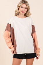 Load image into Gallery viewer, Mittoshop Color Block Patchwork Raglan Top in Natural Brown