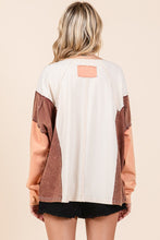 Load image into Gallery viewer, Mittoshop Color Block Patchwork Raglan Top in Natural Brown