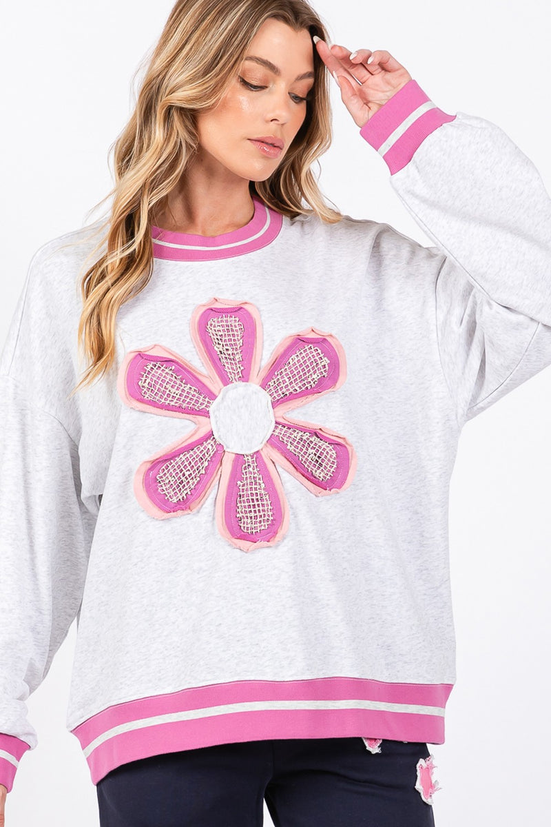 HC-16 Heartfelt Patchwork Daisy 未使用 Sage+Fig Daisy Applique Patch Sweatshirt in Heather Gray – June Adel