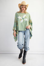 Load image into Gallery viewer, Easel Mixed Print Flower Patched Poncho Top in Sage