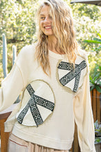 Load image into Gallery viewer, POL OVERSIZED Thermal Knit Top with Peace Sign Patches in Cream