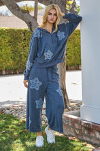 Load image into Gallery viewer, Oddi Solid Color Flower Patched Hoodie in Washed Heather Navy