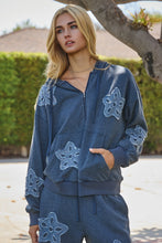 Load image into Gallery viewer, Oddi Solid Color Flower Patched Hoodie in Washed Heather Navy