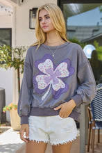 Load image into Gallery viewer, Oddi Solid Color Sweatshirt with Mixed Print Front Clover Patch in Washed Charcoal