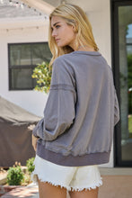 Load image into Gallery viewer, Oddi Solid Color Sweatshirt with Mixed Print Front Clover Patch in Washed Charcoal