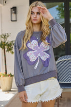 Load image into Gallery viewer, Oddi Solid Color Sweatshirt with Mixed Print Front Clover Patch in Washed Charcoal