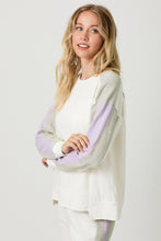 Load image into Gallery viewer, Mystree Mineral Washed Terry Knit Color Block Top in Washed Ivory