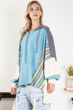 Load image into Gallery viewer, BlueVelvet Color Block Hooded Top in Blue Multi
