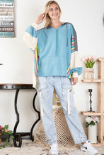 Load image into Gallery viewer, BlueVelvet Color Block Hooded Top in Blue Multi
