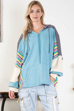 Load image into Gallery viewer, BlueVelvet Color Block Hooded Top in Blue Multi