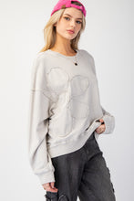 Load image into Gallery viewer, Easel Terry Knit Top with Flower Patch in Stone Grey