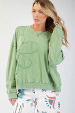 Load image into Gallery viewer, Easel Terry Knit Top with Flower Patch in Juniper Green